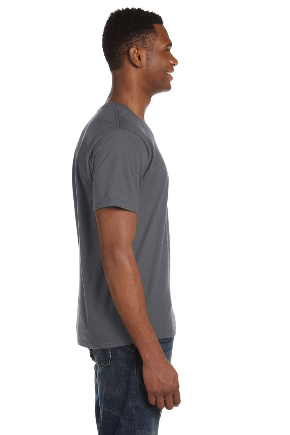 Anvil 982 Mens Short Sleeve V-Neck T-Shirt Charcoal Grey Side