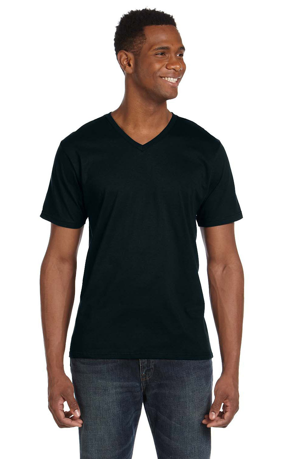 Anvil 982 Mens Short Sleeve V-Neck T-Shirt Black Front