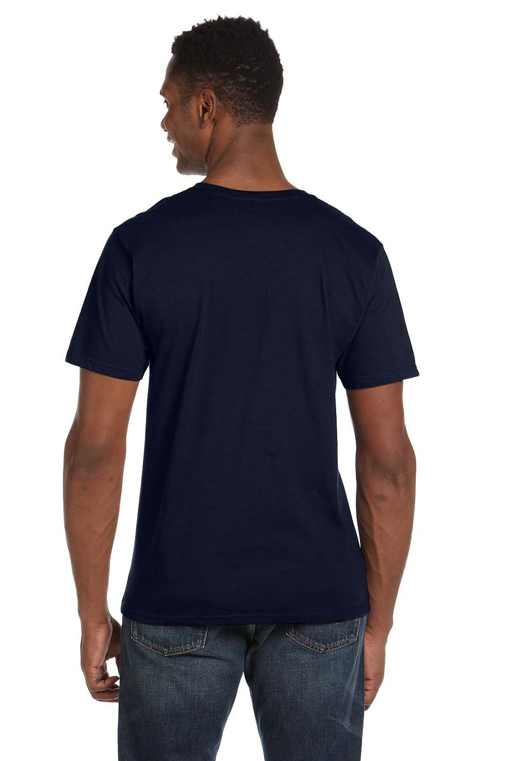 Anvil 982 Mens Short Sleeve V-Neck T-Shirt Navy Blue Back