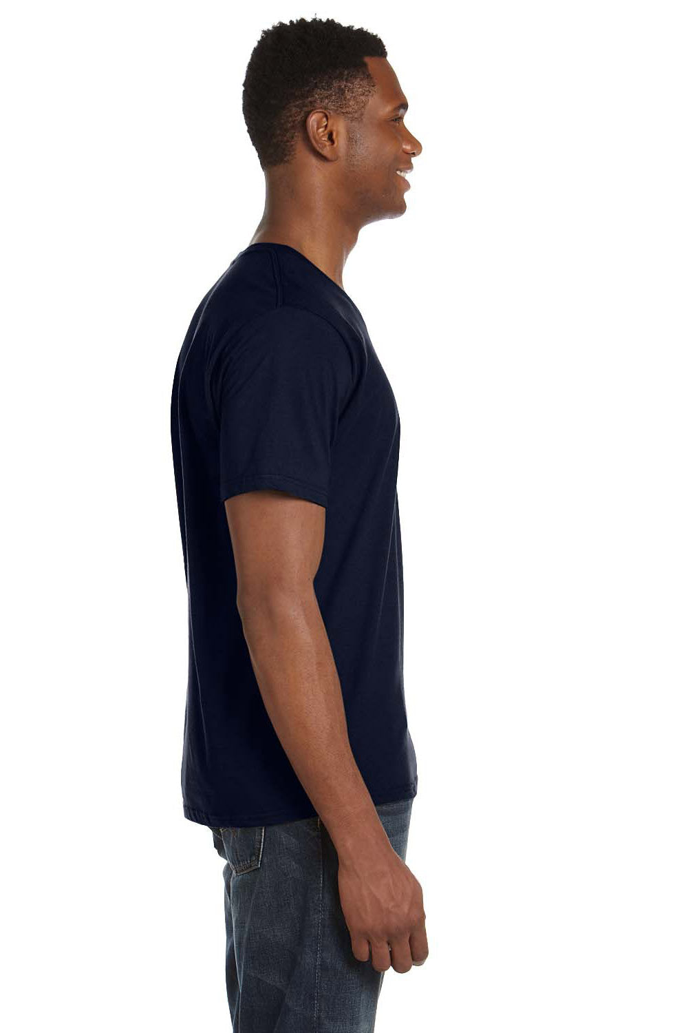 Anvil 982 Mens Short Sleeve V-Neck T-Shirt Navy Blue Side