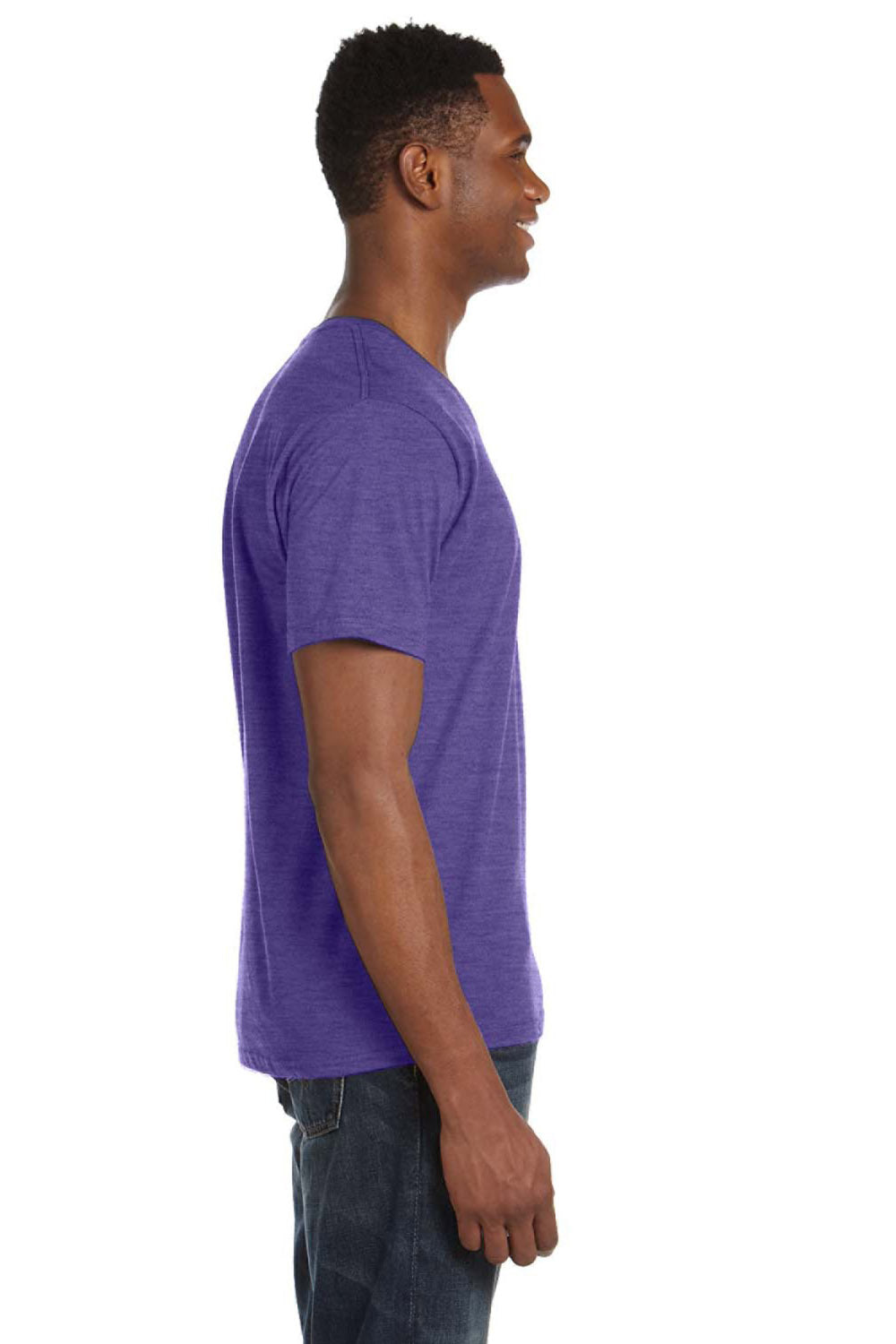 Anvil 982 Mens Short Sleeve V-Neck T-Shirt Heather Purple Side