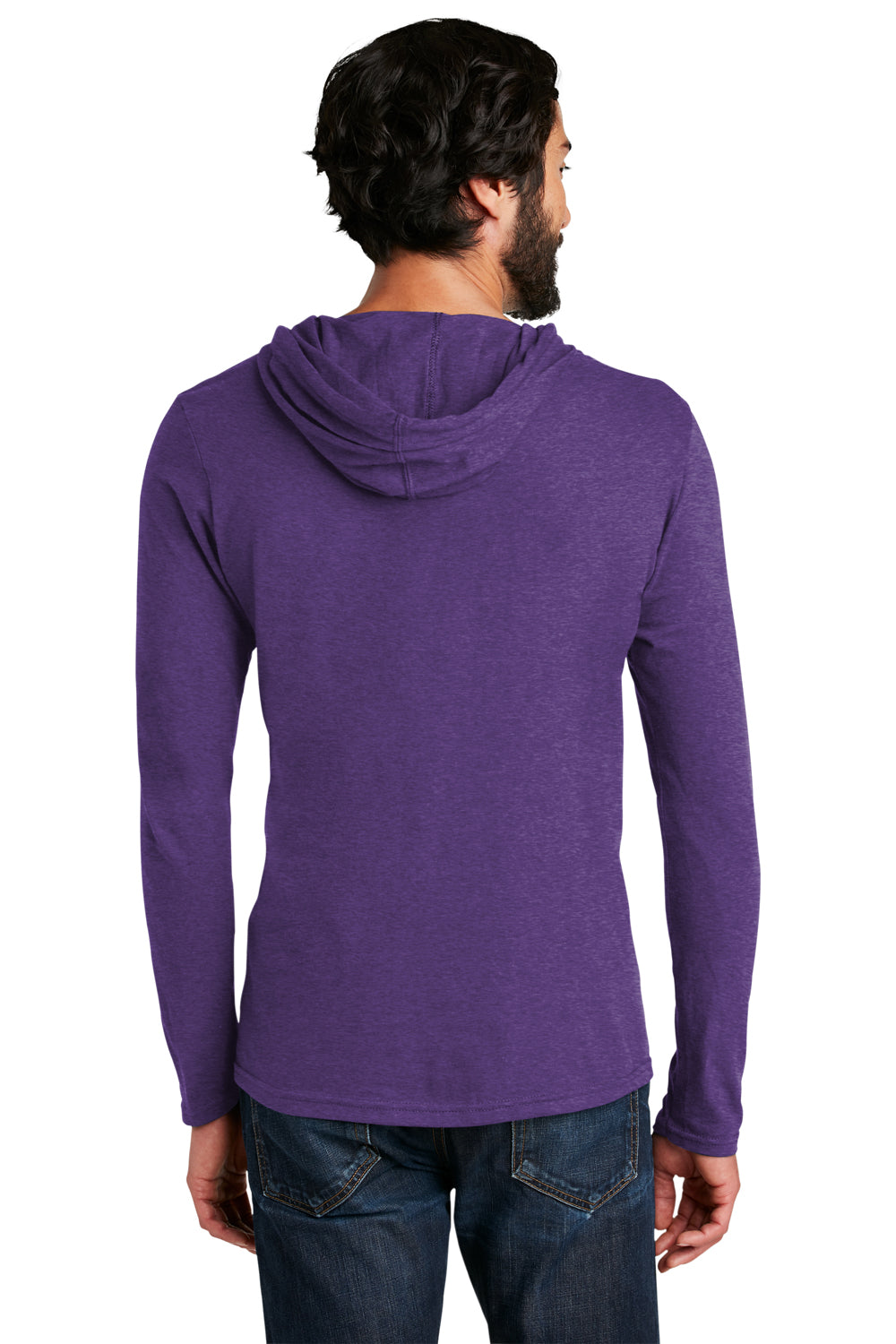Gildan 987/987AN Mens Long Sleeve Hooded T-Shirt Hoodie Heather Purple/Neon Yellow Back