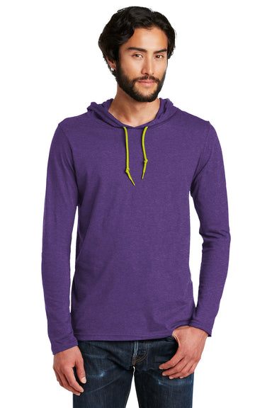 Gildan 987/987AN Mens Long Sleeve Hooded T-Shirt Hoodie Heather Purple/Neon Yellow Front