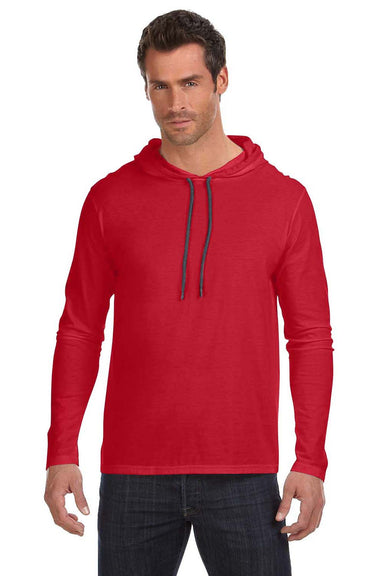 Anvil 987AN Mens Long Sleeve Hooded T-Shirt Hoodie Red/Dark Grey Front