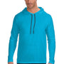Gildan Mens Long Sleeve Hooded T-Shirt Hoodie - Caribbean Blue/Dark Grey - Closeout