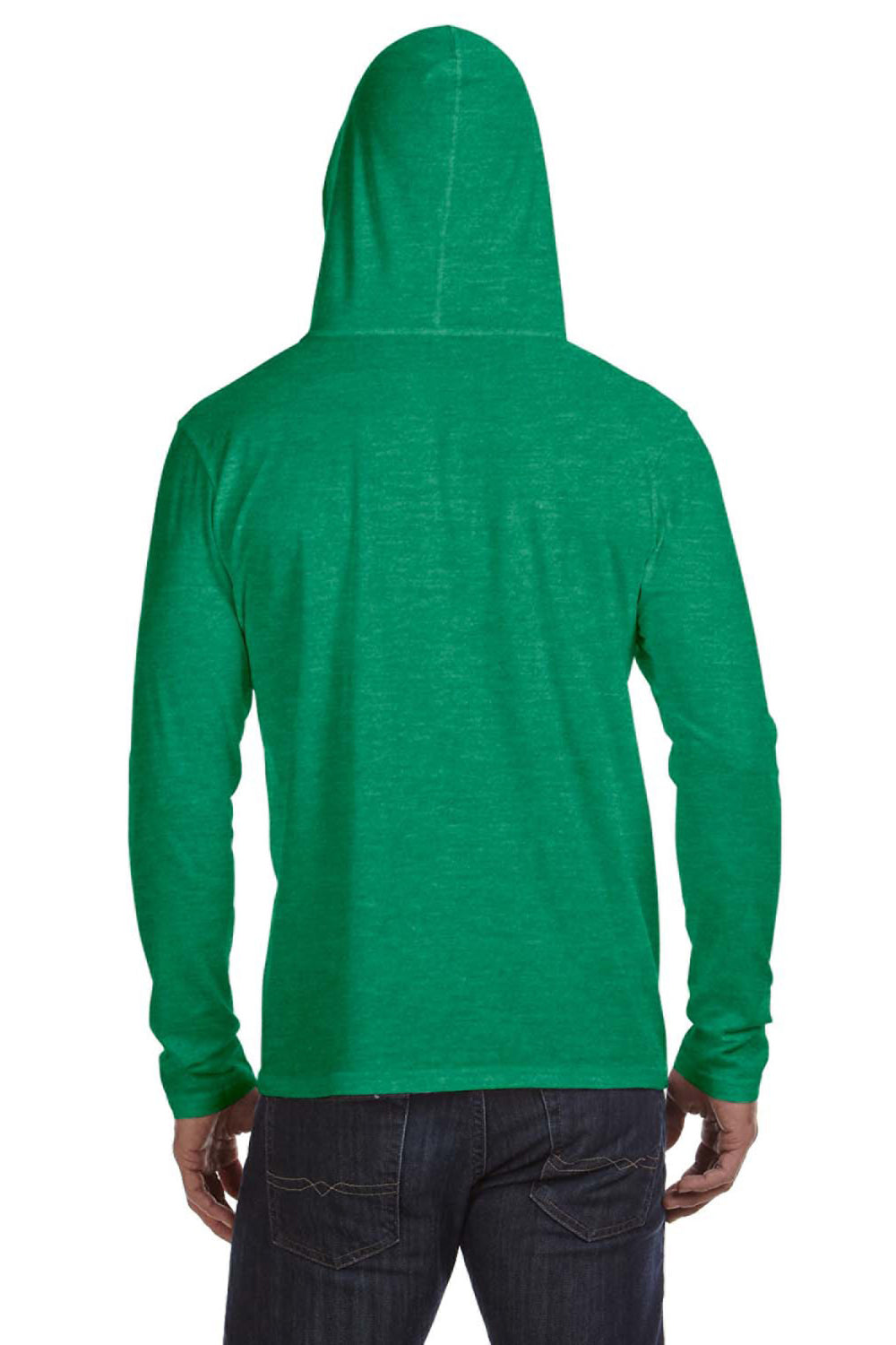 Anvil 987AN Mens Long Sleeve Hooded T-Shirt Hoodie Heather Green/Neon Yellow Back