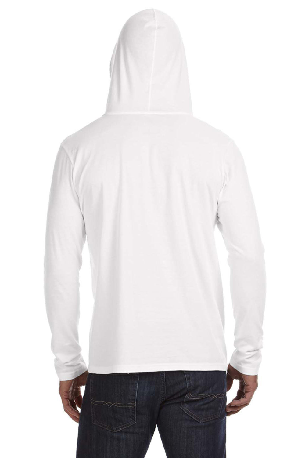 Anvil 987AN Mens Long Sleeve Hooded T-Shirt Hoodie White/Dark Grey Back