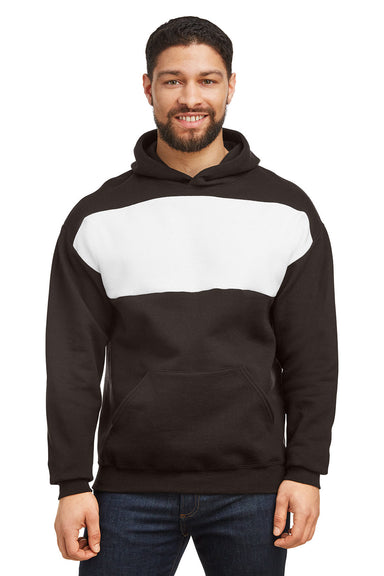 Jerzees 98CR Mens NuBlend Fleece Billboard Hooded Sweatshirt Hoodie Black/White Front