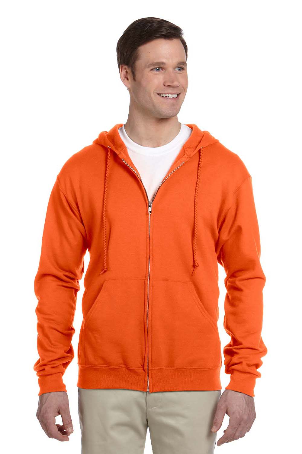 Jerzees 993 Mens NuBlend Fleece Full Zip Hooded Sweatshirt Hoodie Safety Orange Front