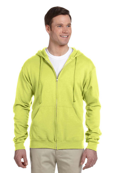 Jerzees 993 Mens NuBlend Fleece Full Zip Hooded Sweatshirt Hoodie Safety Green Front