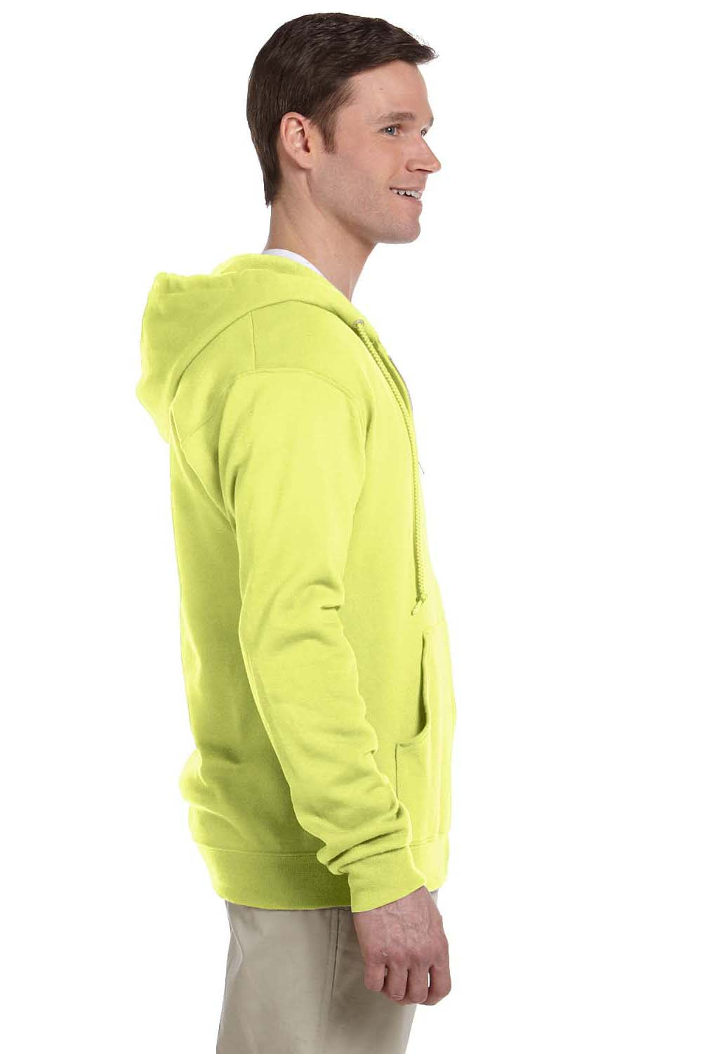 Jerzees 993 Mens NuBlend Fleece Full Zip Hooded Sweatshirt Hoodie Safety Green Side
