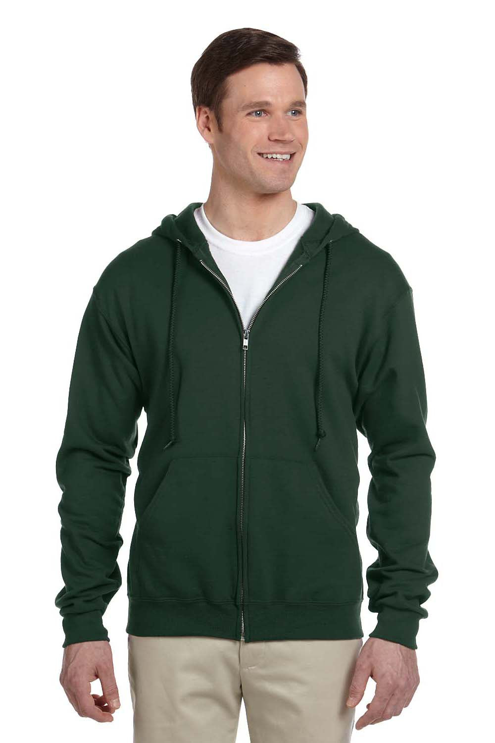 Jerzees 993 Mens NuBlend Fleece Full Zip Hooded Sweatshirt Hoodie Forest Green Front