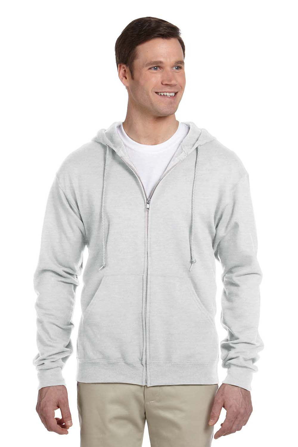 Jerzees 993 Mens NuBlend Fleece Full Zip Hooded Sweatshirt Hoodie Ash Grey Front