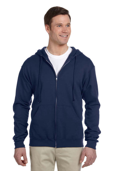Jerzees 993 Mens NuBlend Fleece Full Zip Hooded Sweatshirt Hoodie Navy Blue Front