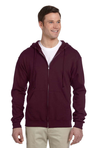 Jerzees 993 Mens NuBlend Fleece Full Zip Hooded Sweatshirt Hoodie Maroon Front