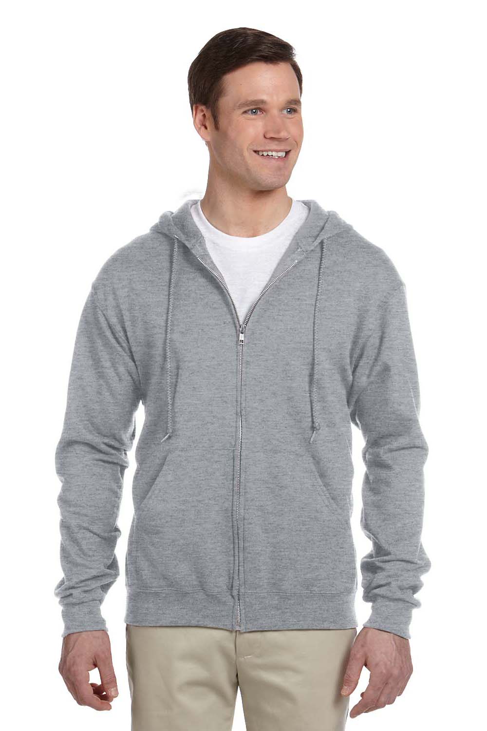Jerzees 993 Mens NuBlend Fleece Full Zip Hooded Sweatshirt Hoodie Heather Grey Front
