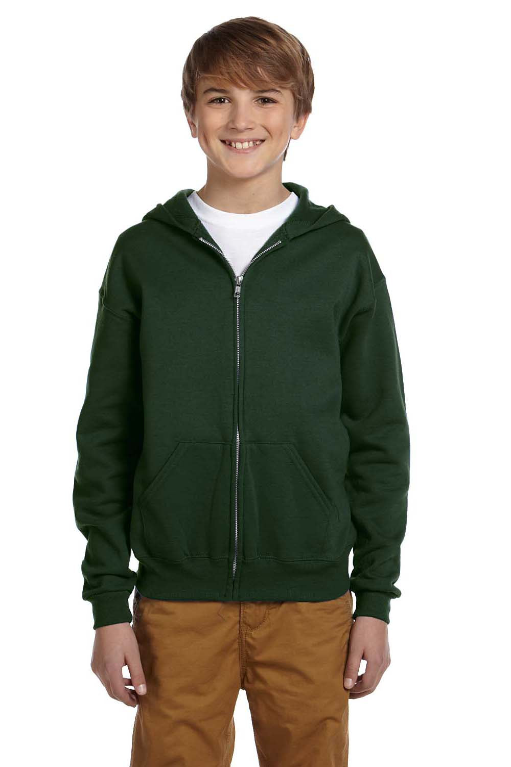 Jerzees 993B Youth NuBlend Fleece Full Zip Hooded Sweatshirt Hoodie Forest Green Front