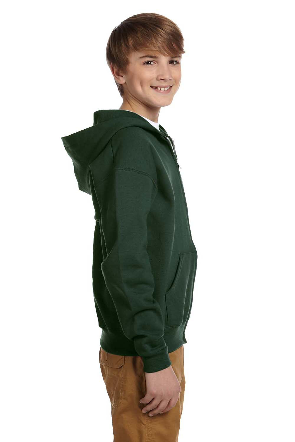 Jerzees 993B Youth NuBlend Fleece Full Zip Hooded Sweatshirt Hoodie Forest Green Side