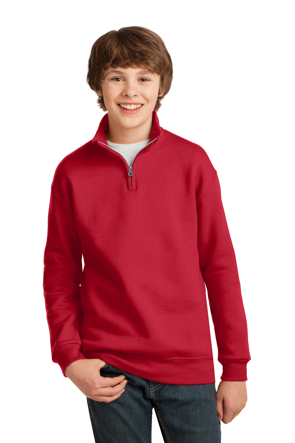 Jerzees 995Y/995YR Youth NuBlend Fleece 1/4 Zip Sweatshirt True Red Front