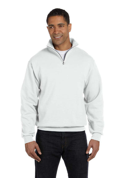 Jerzees 995M Mens NuBlend Fleece 1/4 Zip Sweatshirt White Front