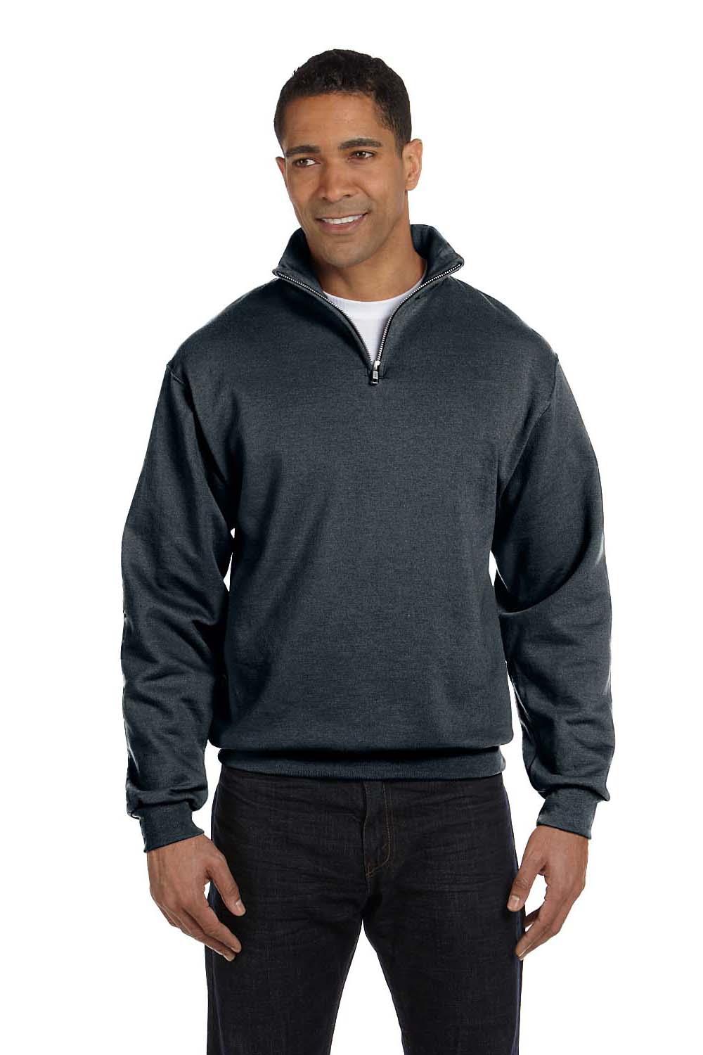 Jerzees 995M Mens NuBlend Fleece 1/4 Zip Sweatshirt Heather Black Front
