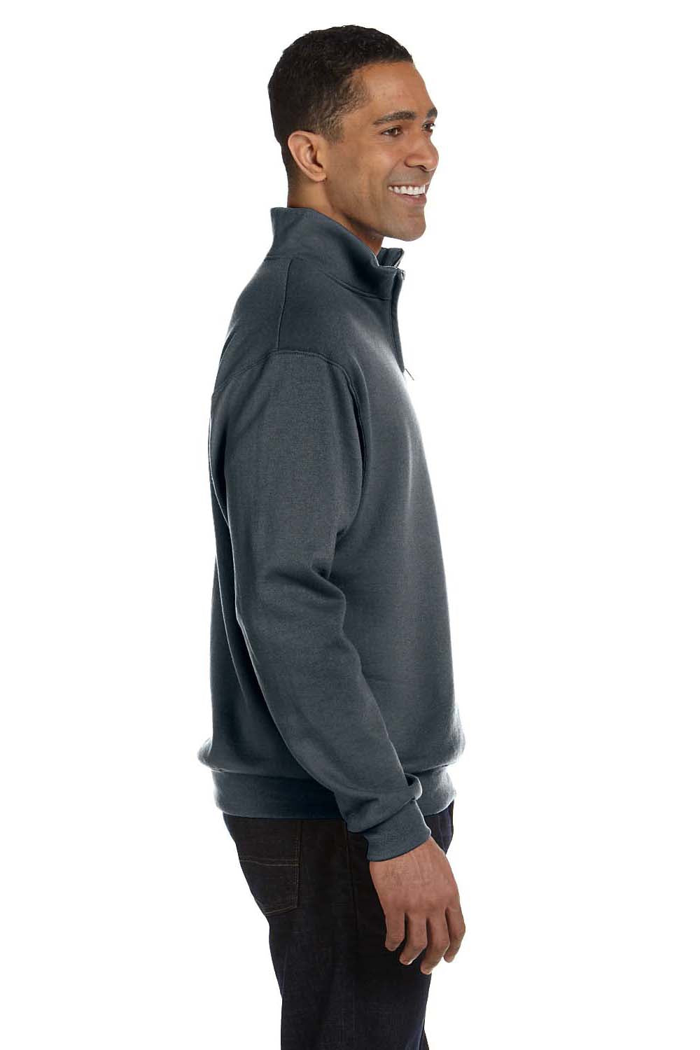 Jerzees 995M Mens NuBlend Fleece 1/4 Zip Sweatshirt Heather Black Side