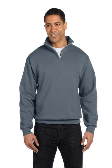 Jerzees 995M Mens NuBlend Fleece 1/4 Zip Sweatshirt Charcoal Grey Front