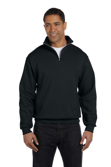 Jerzees 995M Mens NuBlend Fleece 1/4 Zip Sweatshirt Black Front