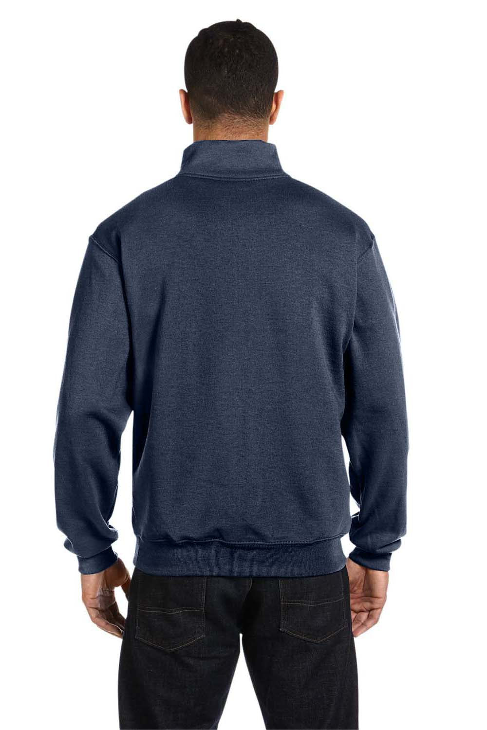 Jerzees 995M Mens NuBlend Fleece 1/4 Zip Sweatshirt Heather Navy Blue Back