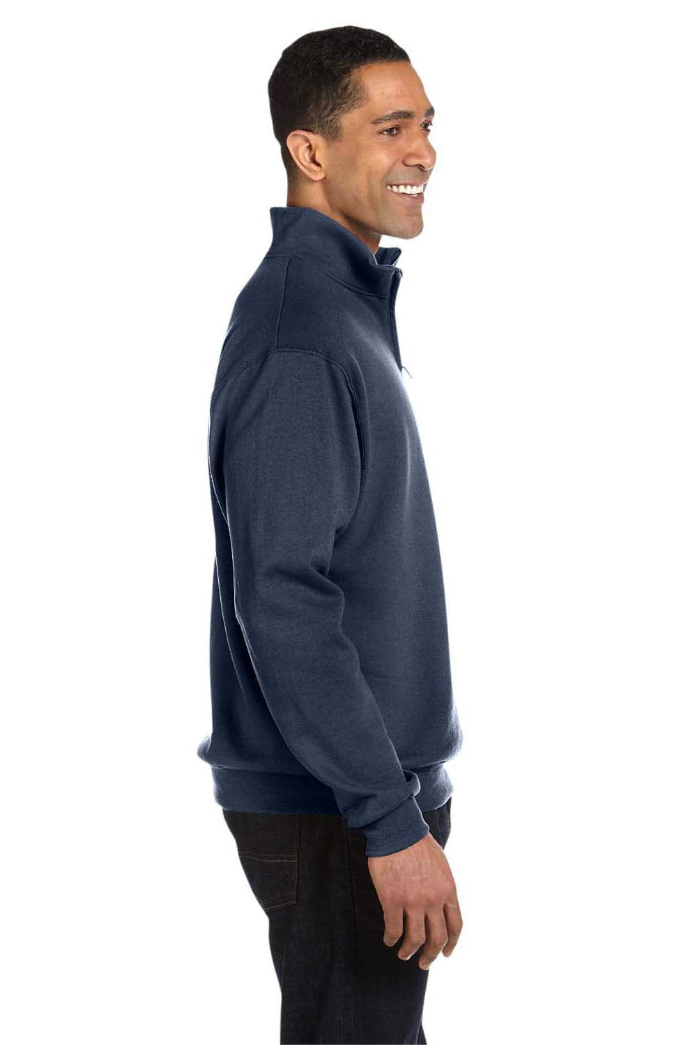 Jerzees 995M Mens NuBlend Fleece 1/4 Zip Sweatshirt Heather Navy Blue Side