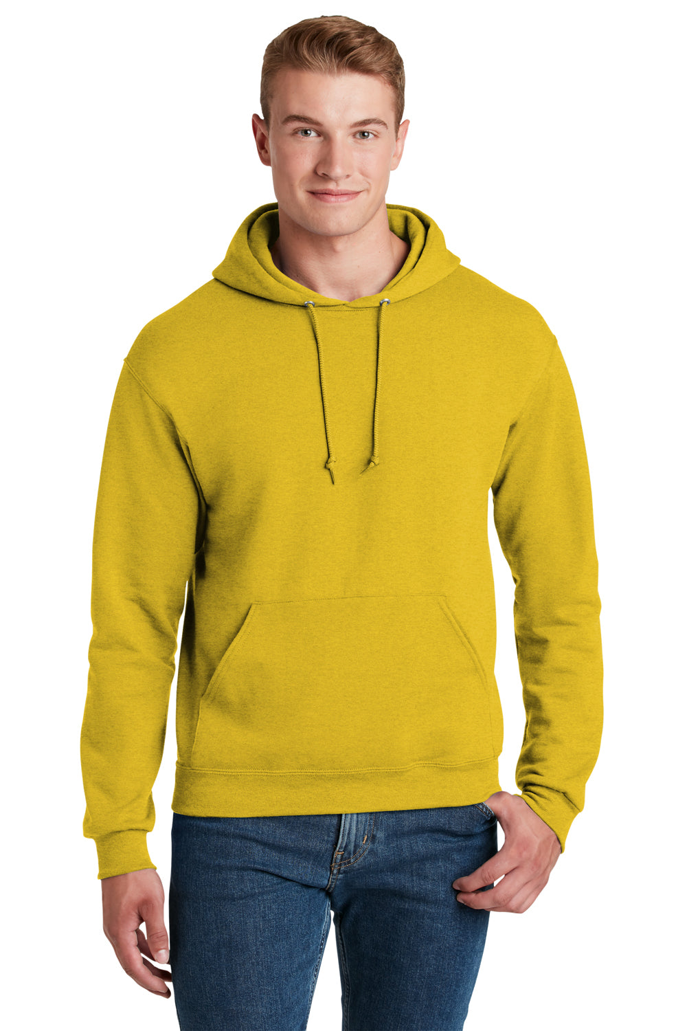 Jerzees 996M/996/996MR Mens NuBlend Fleece Hooded Sweatshirt Hoodie Heather Mustard Yellow Front