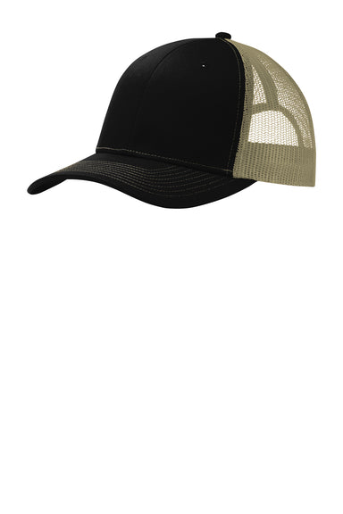 Port Authority C112 Mens Adjustable Trucker Hat Black/Tan  Front