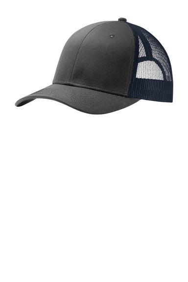 Port Authority Mens Adjustable Trucker Hat Steel Grey/True Navy Blue Front