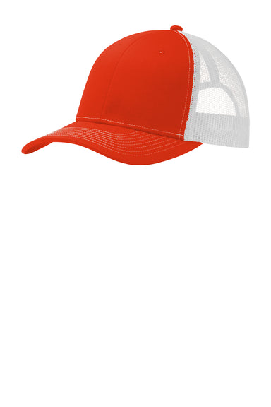 Port Authority Mens Adjustable Trucker Hat Orange/White Front