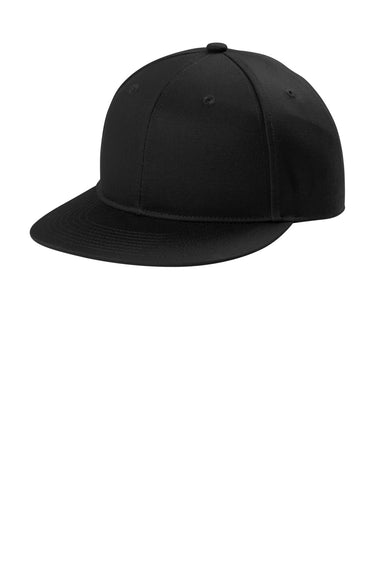 Port Authority C116 Snapback Flat Bill Hat Black Front