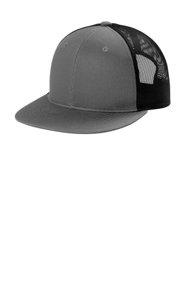 Port Authority C117 Snapback Flat Bill Trucker Hat Steel Grey/Black Front
