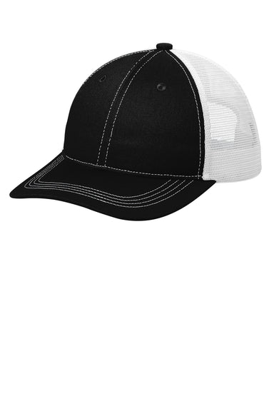 Port Authority C119 Mens Snapback Trucker Hat Black/White Front