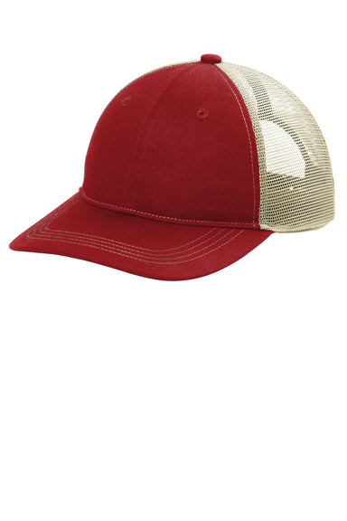 Port Authority C119 Mens Snapback Trucker Hat Flame Red/Tan Front