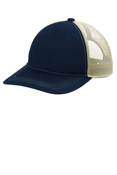 Port Authority C119 Mens Snapback Trucker Hat True Navy Blue/Tan Front