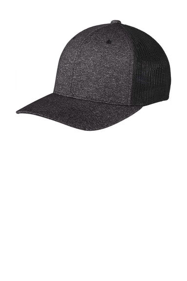 Port Authority C302 Melange Mesh Back Flexfit Trucker Hat Black/Heather Dark Charcoal Grey Front