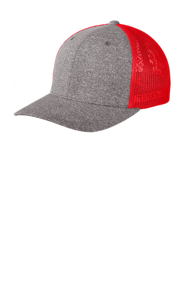 Port Authority C302 Melange Mesh Back Flexfit Trucker Hat True Red/Heather Grey Front