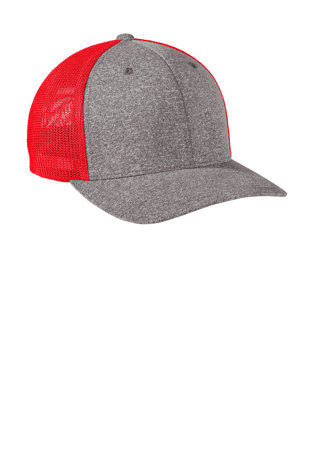 Port Authority C302 Melange Mesh Back Flexfit Trucker Hat True Red/Heather Grey Back