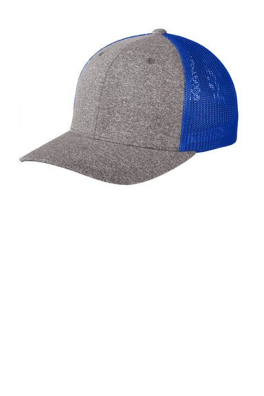 Port Authority C302 Melange Mesh Back Flexfit Trucker Hat True Royal Blue/Heather Grey Front