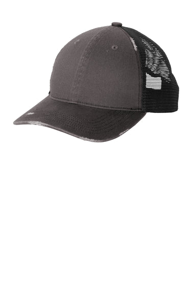 Port Authority Mens Distressed Mesh Back Hat Steel Grey/Black Front