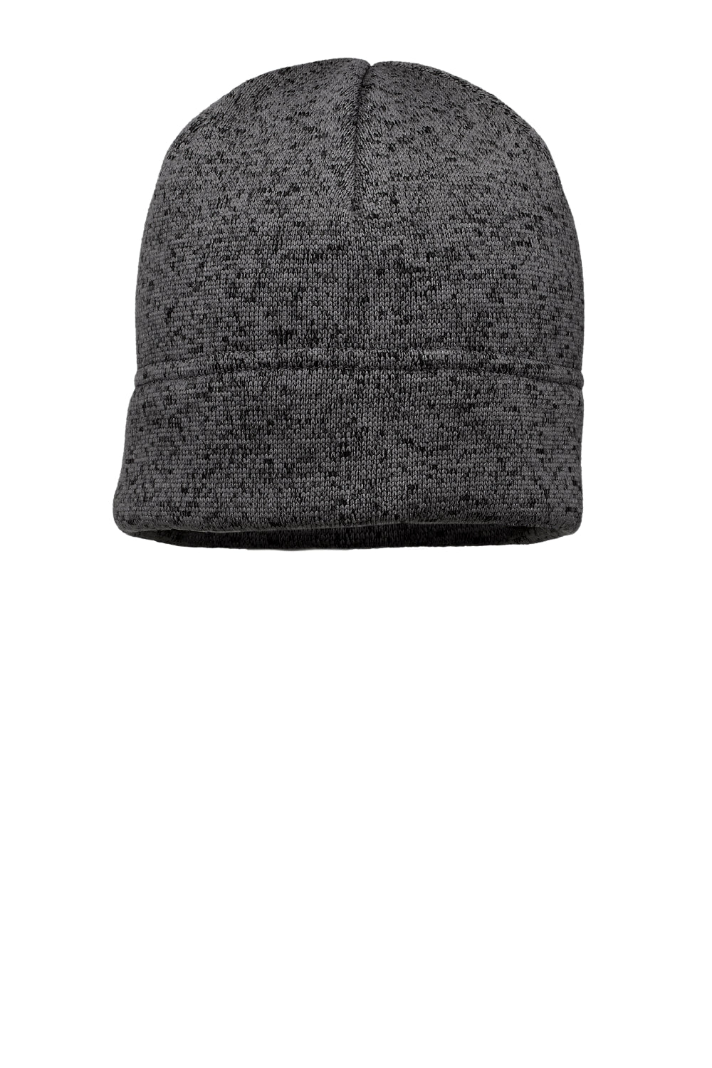 Port Authority C917 Heathered Knit Beanie Heather Black/Charcoal Grey Front