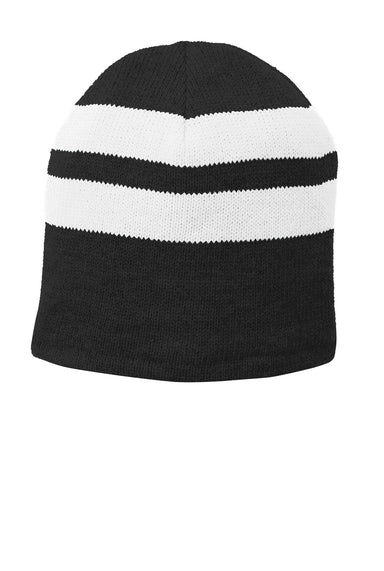 Port & Company C922 Fleece Lined Striped Beanie Black/White Front
