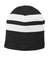 Port & Company C922 Fleece Lined Striped Beanie Black/White Front