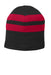 Port & Company C922 Fleece Lined Striped Beanie Black/Athletic Red Front