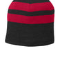 Port & Company Mens Fleece Lined Striped Beanie - Black/Athletic Red