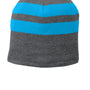 Port & Company Mens Fleece Lined Striped Beanie - Athletic Oxford Grey/Neon Blue